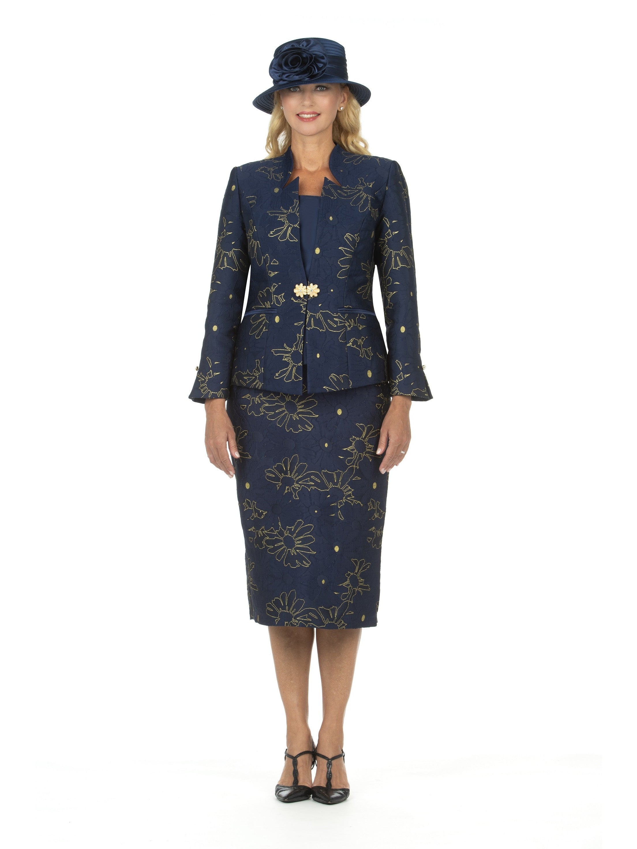 3pc Brocade Emb Skrt Suit w/ Decor Ribbons-Plus