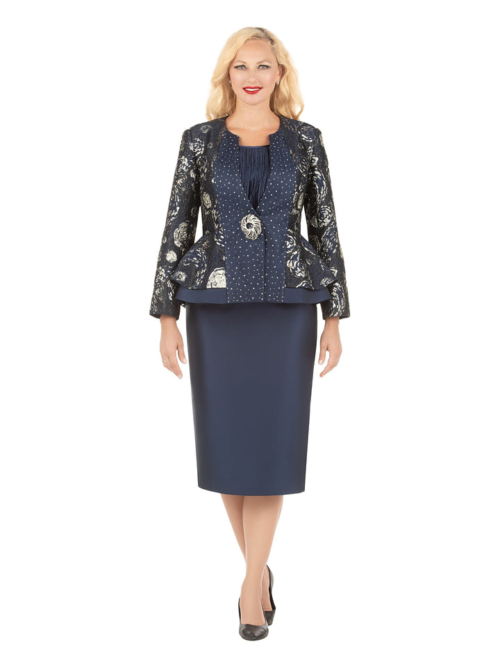 3pc Brocade&Crkl Satin Peplum Skt Suit-Plus