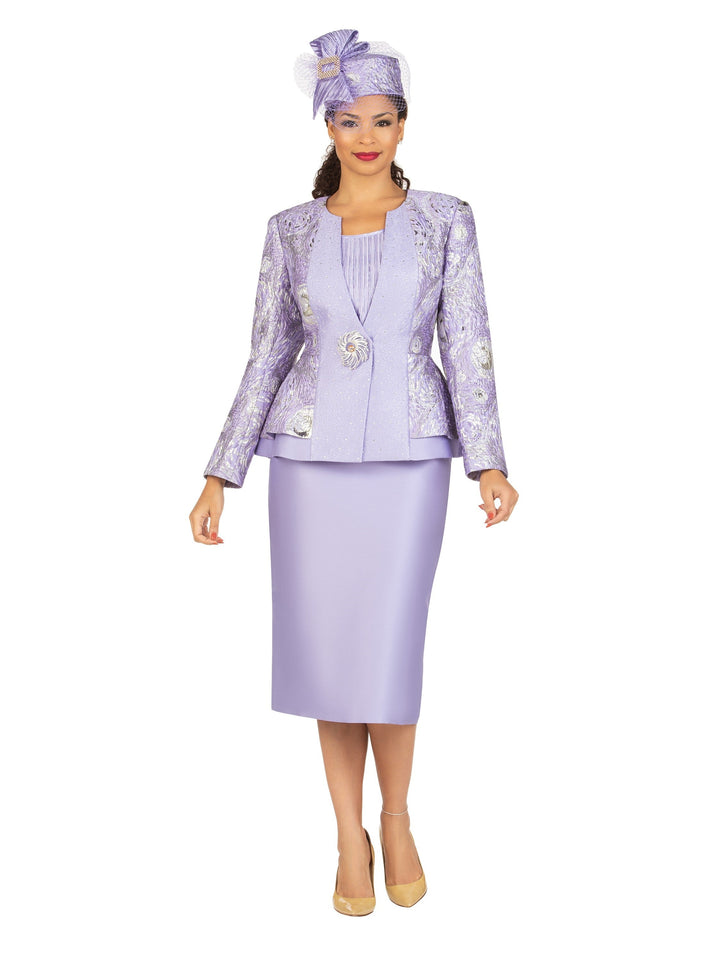 3pc Brocade&Crkl Satin Peplum Skt Suit