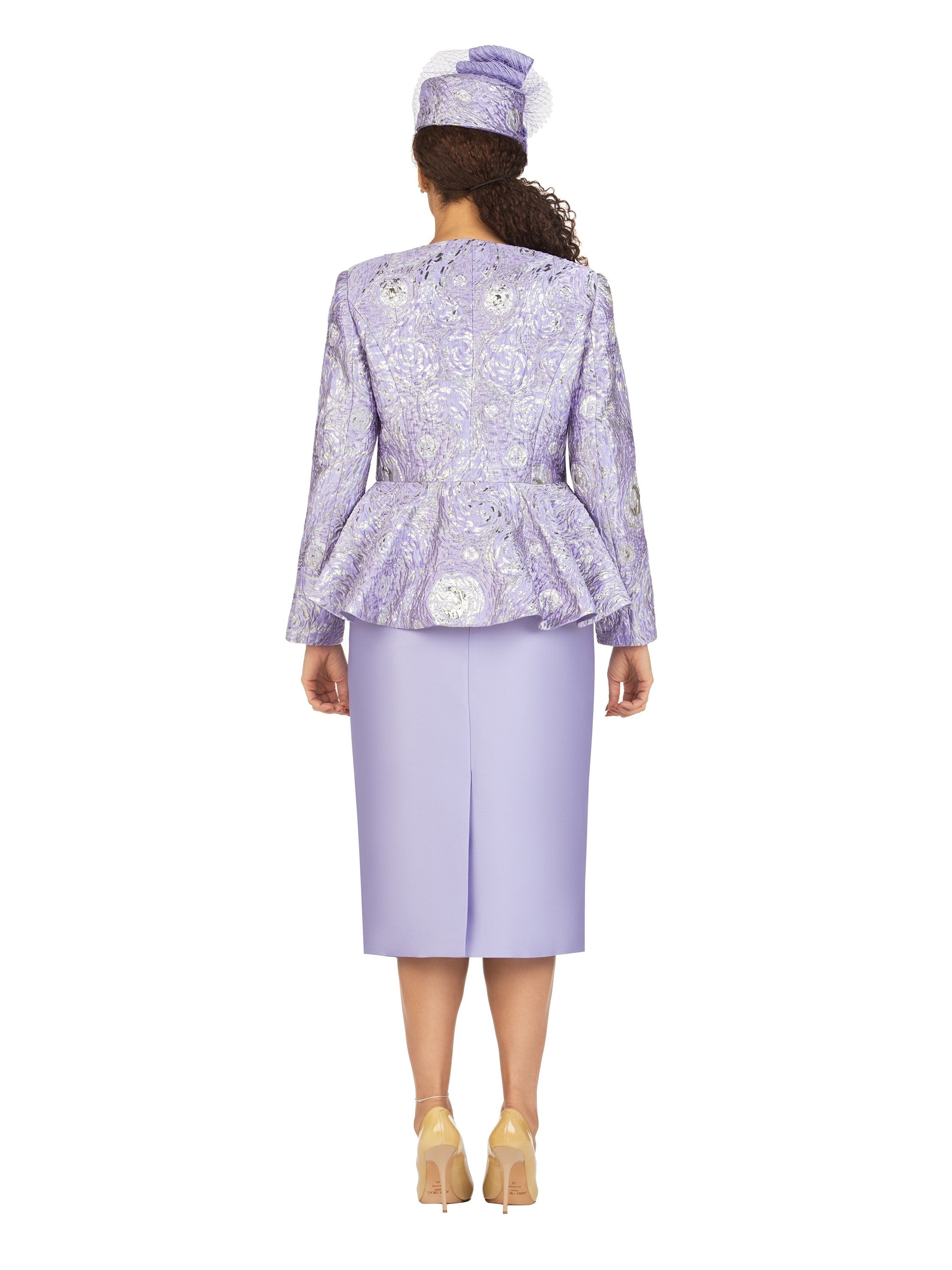 3pc Brocade&Crkl Satin Peplum Skt Suit