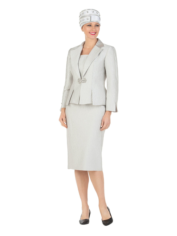 3pc Notch Collar Textured Fabric Skirt Suit-Plus