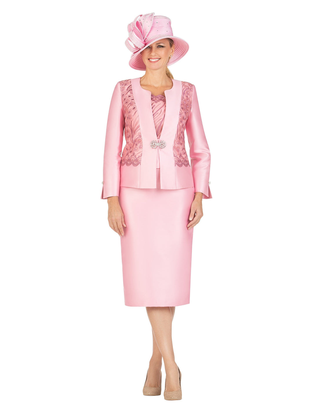 3pc Silky Twill Skt Suit w/ Lux Lace Decor-Plus