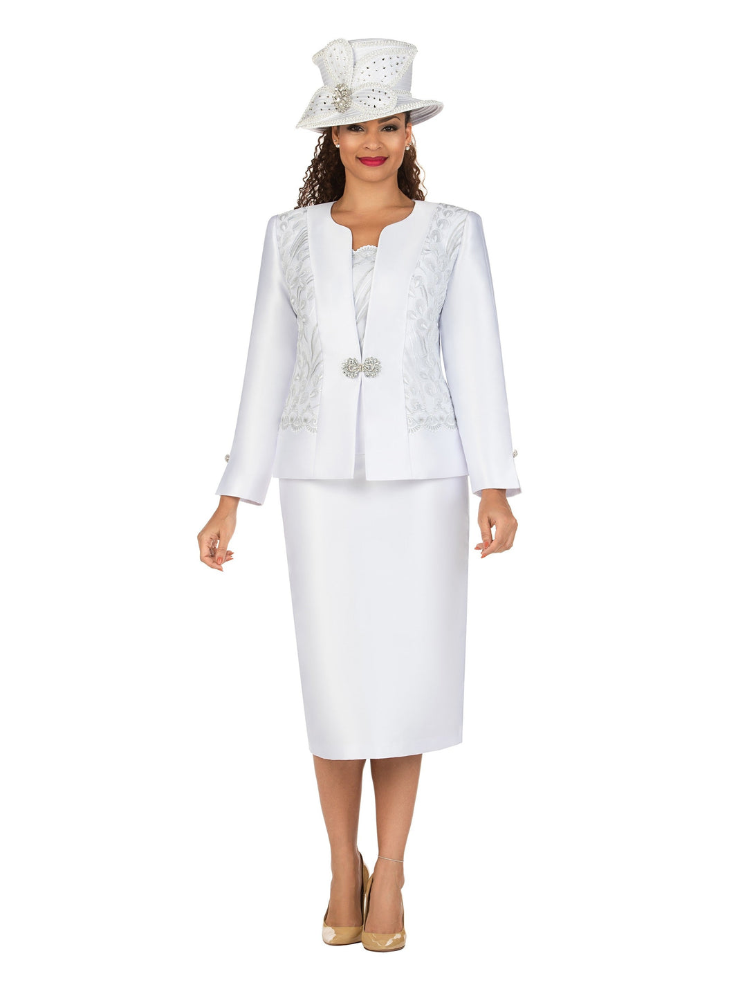 3pc Silky Twill Skt Suit w/ Lux Lace Decor-Plus