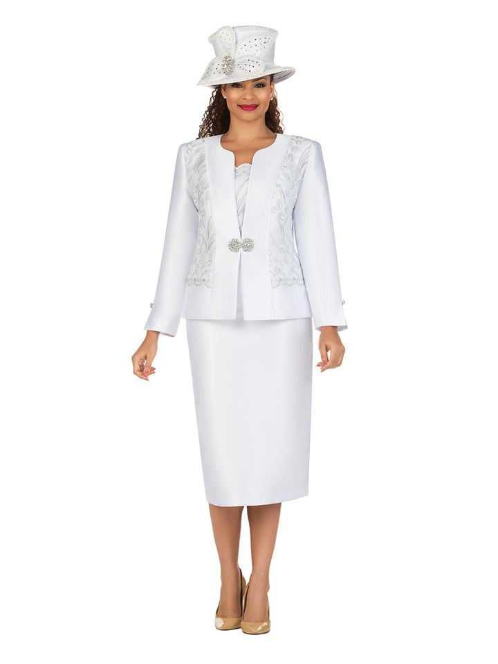 3pc Silky Twill Skt Suit w/ Lux Lace Decor-Plus