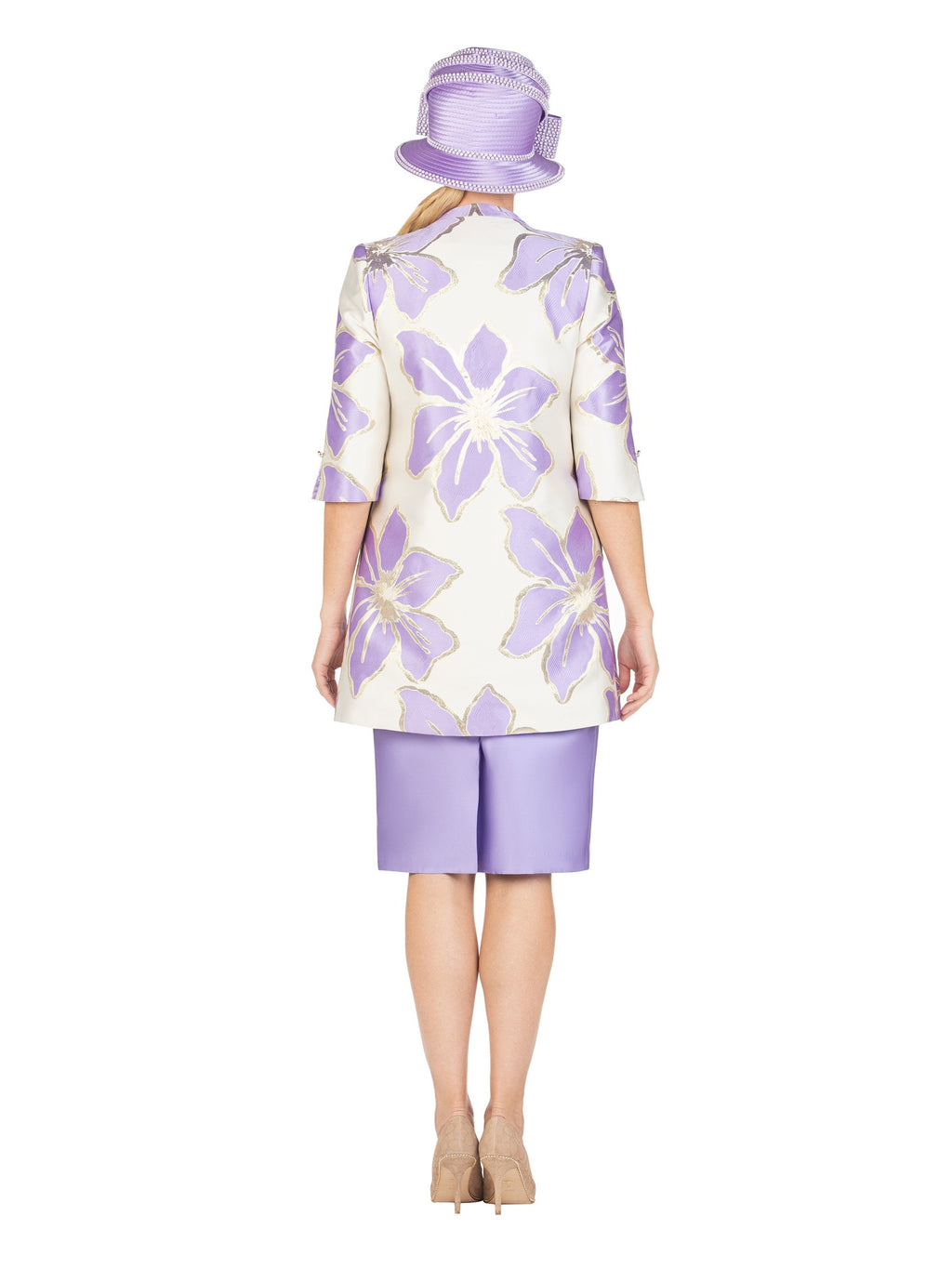 2pc Ovsz Flower Long Jkt + Solid Dress Set-Plus