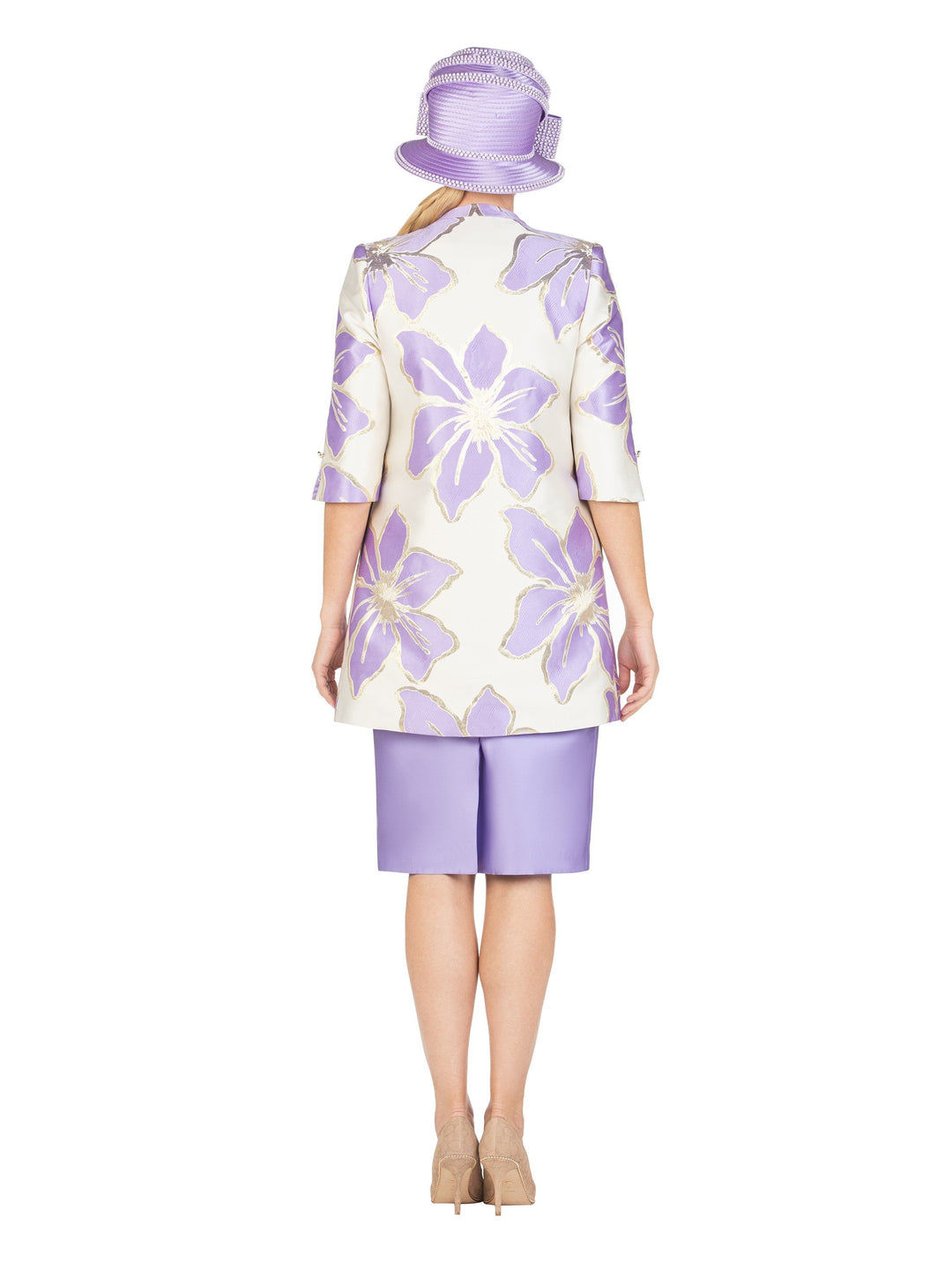 2pc Ovsz Flower Long Jkt + Solid Dress Set-Plus