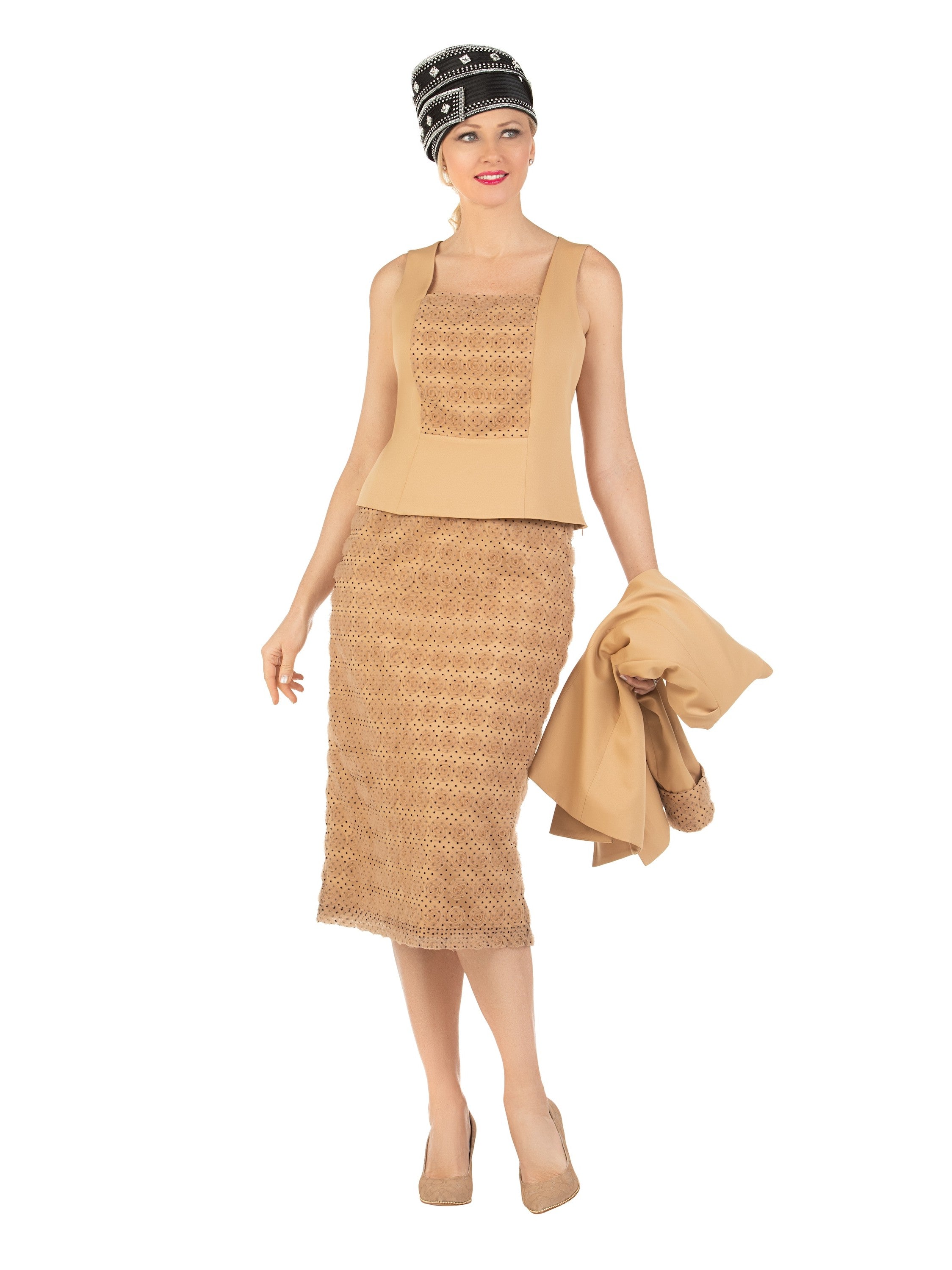 3pc Dotted Textured Lace Combo Skt Suit