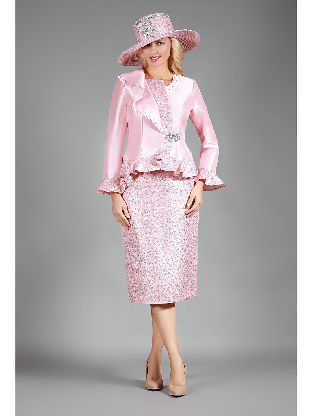2pc Silky Twl Skt Suit w/ Rfl&Seq Lace-Plus