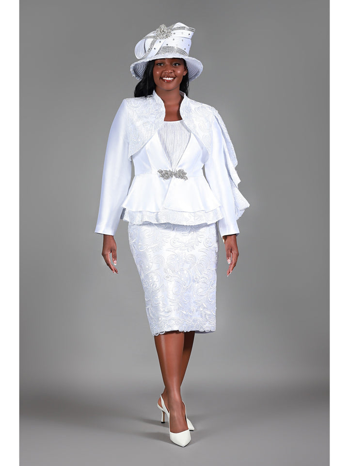 2pc Silky Twl Skt Suit w/ Seq Lace+Faux Pearls