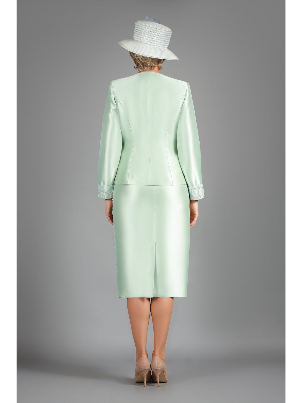 3pc Scallop Hemmed Jkt + Lace Ovly Skirt Suit