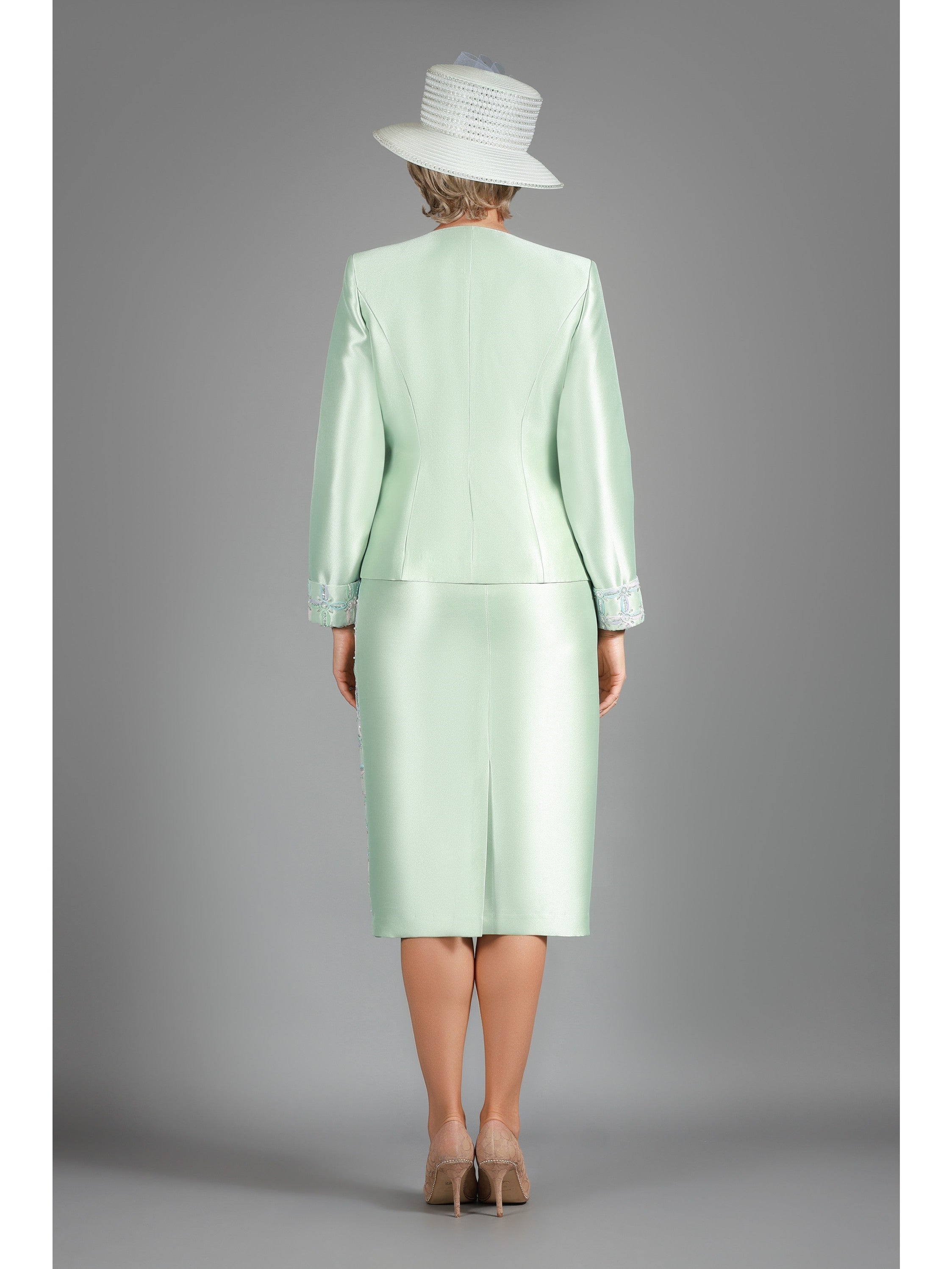 3pc Scallop Hemmed Jkt + Lace Ovly Skirt Suit