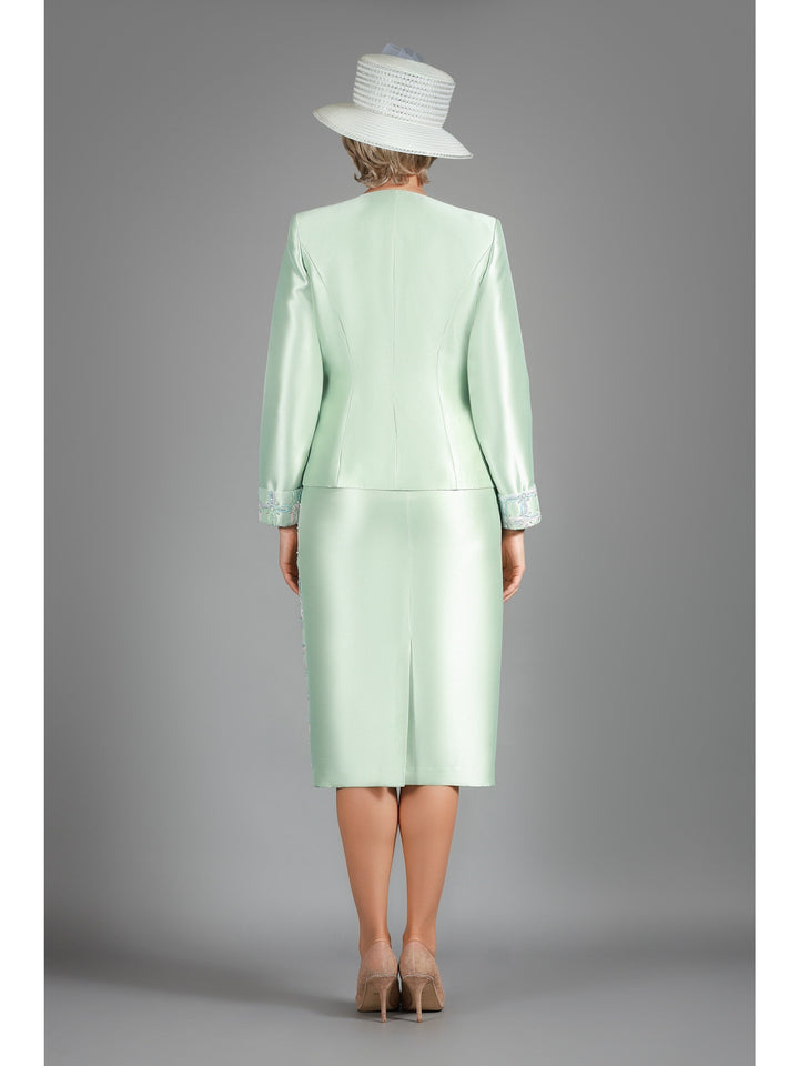 3pc Scallop Hemmed Jkt + Lace Ovly Skirt Suit