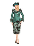 2pc Silky Twill&Jacquard Combo Skirt Suit-Plus