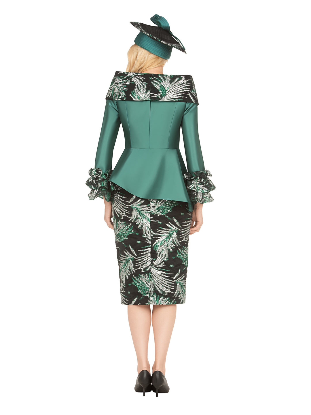 2pc Silky Twill&Jacquard Combo Skirt Suit-Plus