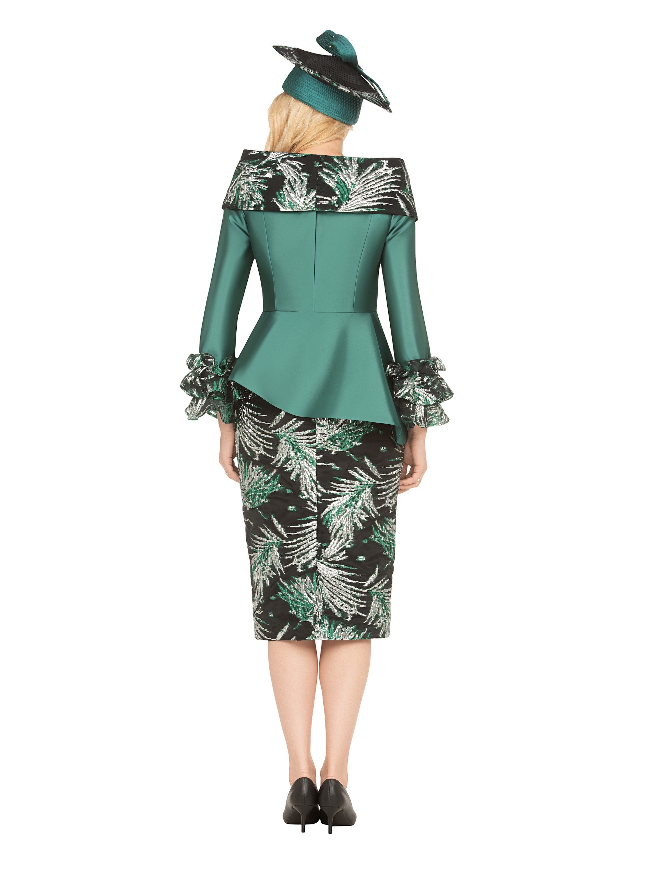 2pc Silky Twill&Jacquard Combo Skirt Suit