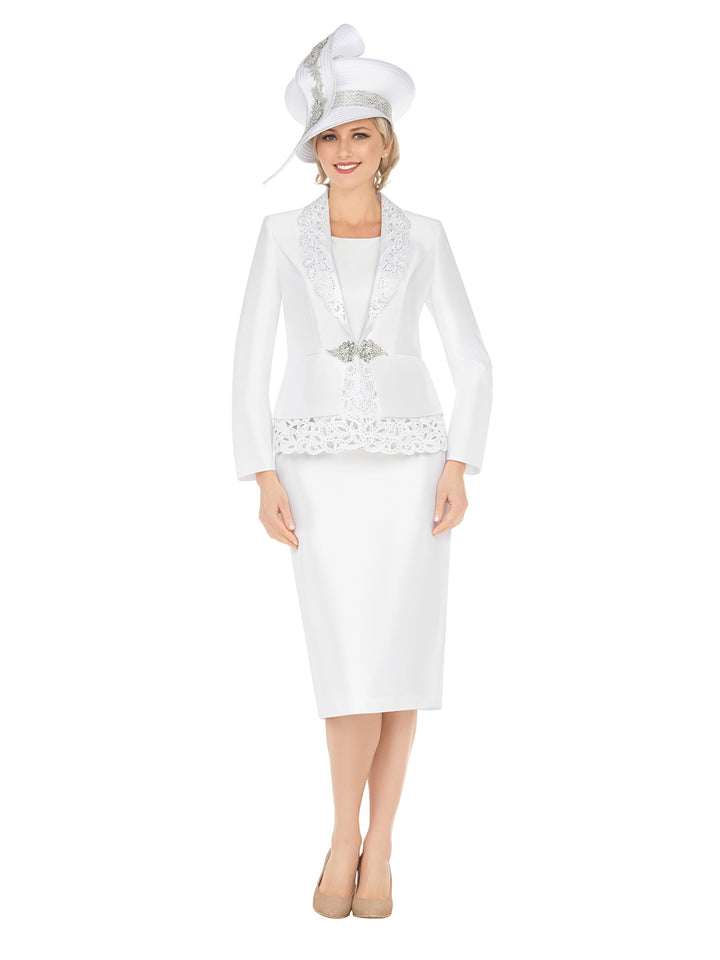 3pc Silky Twill Skt Suit w/ Cutouts & Stones-Plus