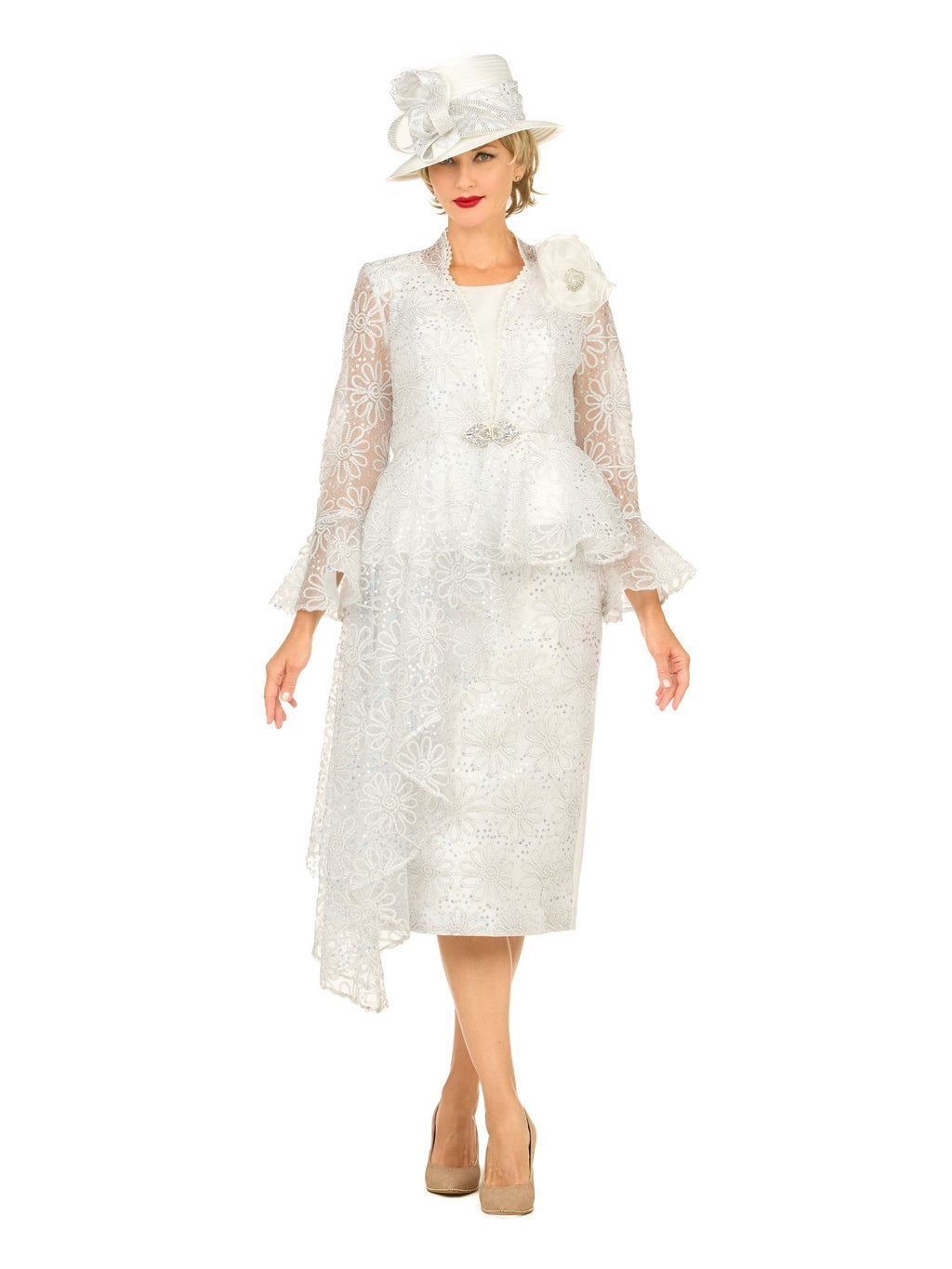 3pc Lace Peplum Skirt Suit w/ Asymmetric Jkt-Plus