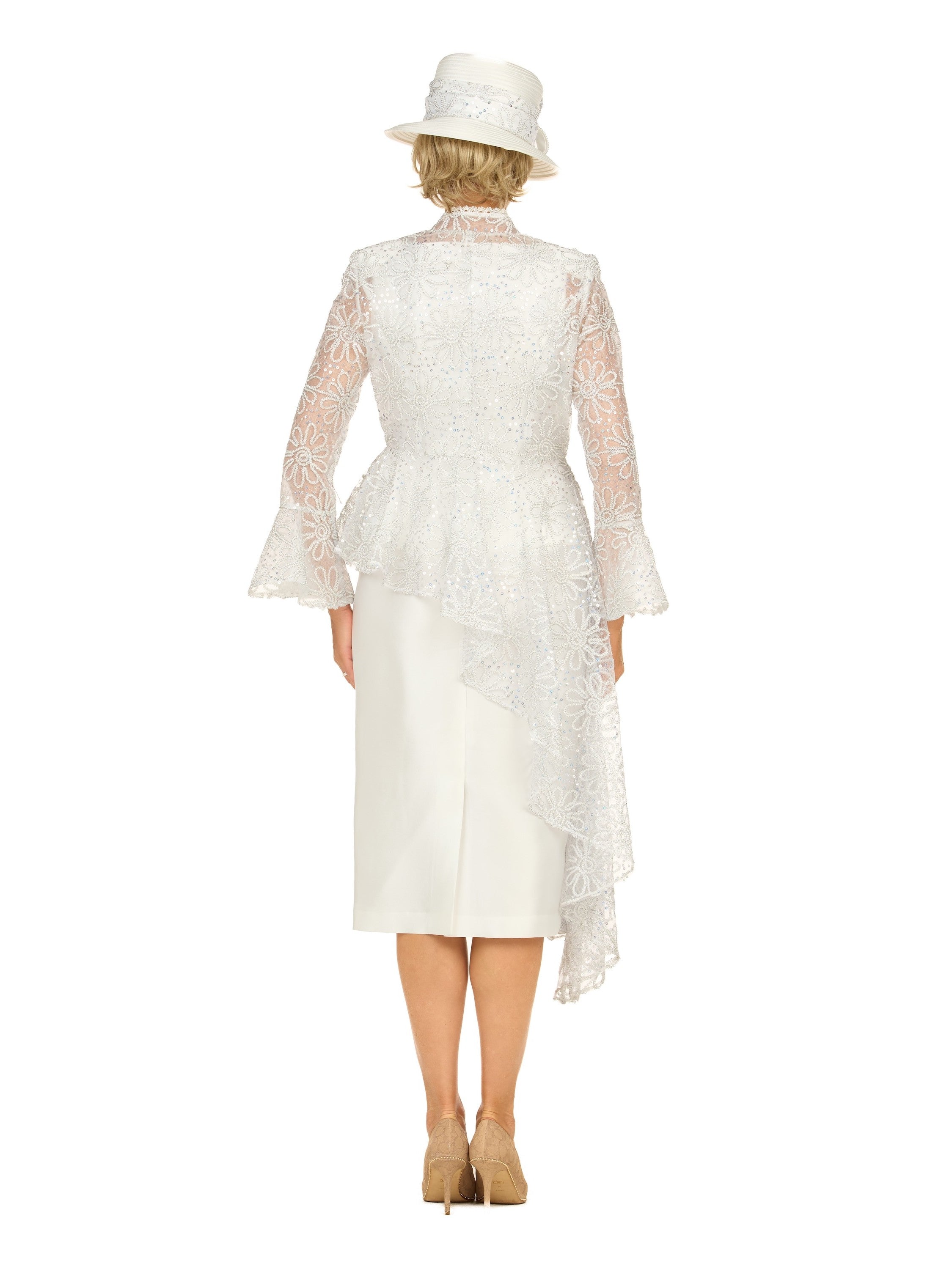 3pc Lace Peplum Skirt Suit with Asymmetric Jkt