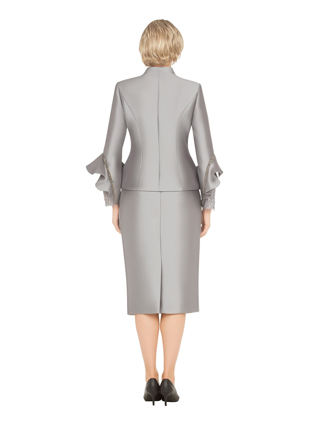 3pc Ruffle-Cuff Jkt, Cami&Fringe Pencil Skirt Suit