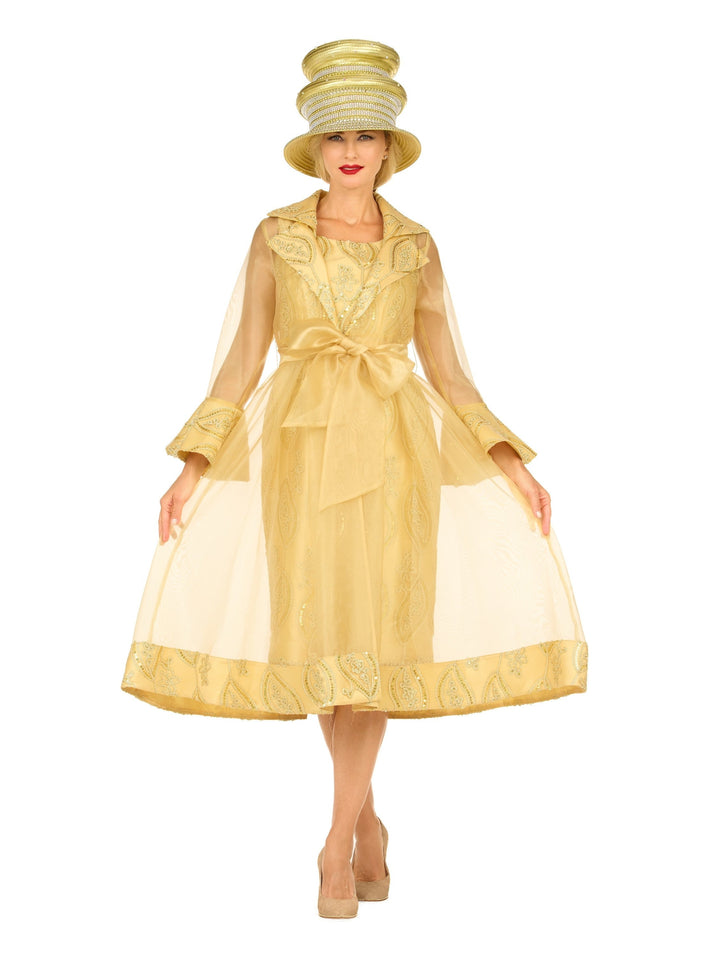 Embroidered Mesh 2pc A-Line Jacket Dress w/ Belt