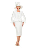Silky 3pc Peplum Skirt Suit w/ Scalloped Trim-Plus