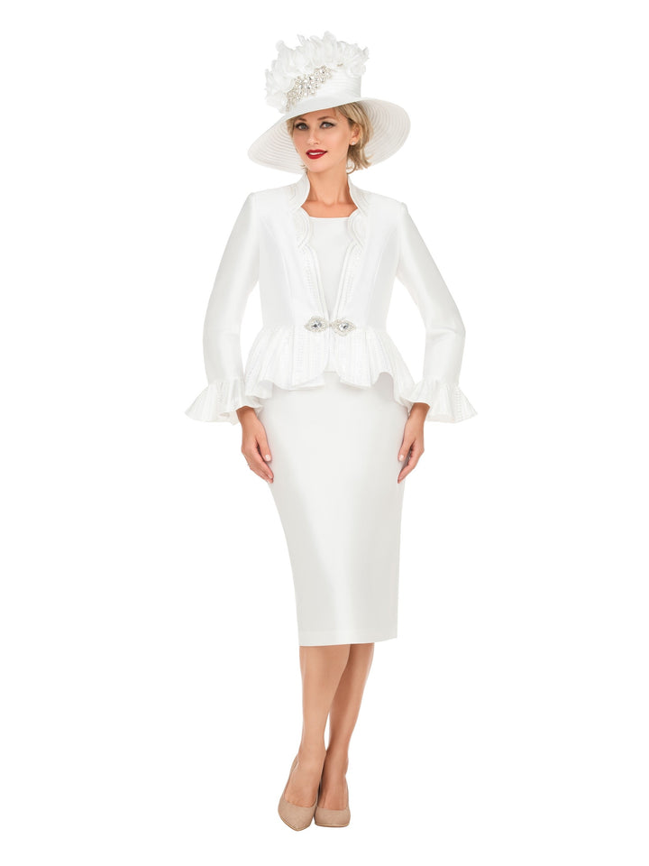 Silky 3pc Peplum Skirt Suit w/ Scalloped Trim-Plus