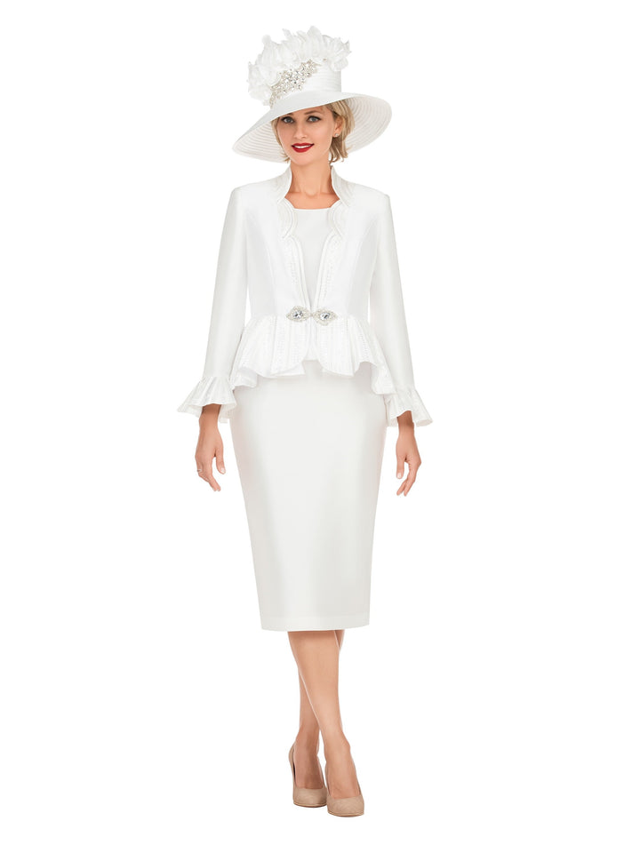 Silky 3pc Peplum Skirt Suit w/ Scalloped Trim-Plus