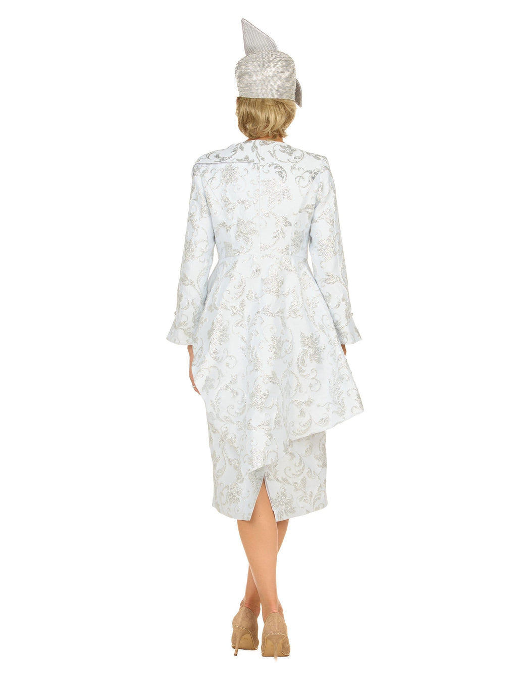 Metallic Brocade 2pc Skirt Suit w/ Asym Jkt - Plus