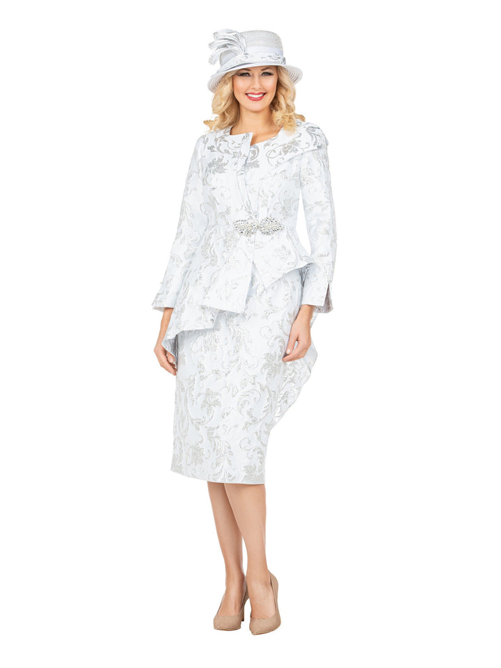 Metallic Brocade 2pc Skt Suit w/ Asymmetrical Jkt
