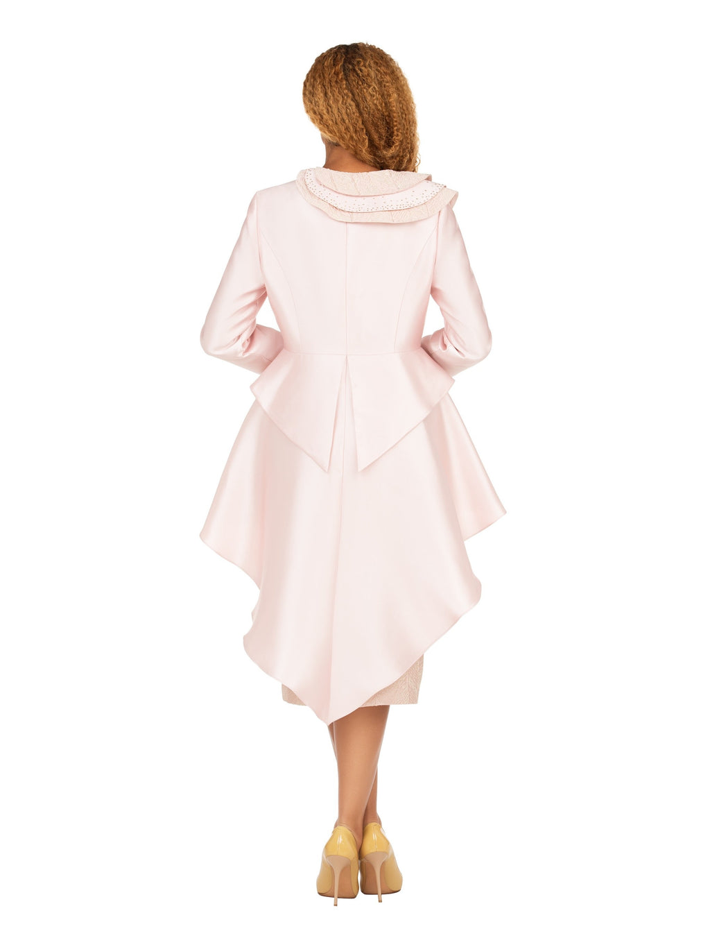 Silky Hi-Lo 2pc Suit w/ Textured Brocade Skirt