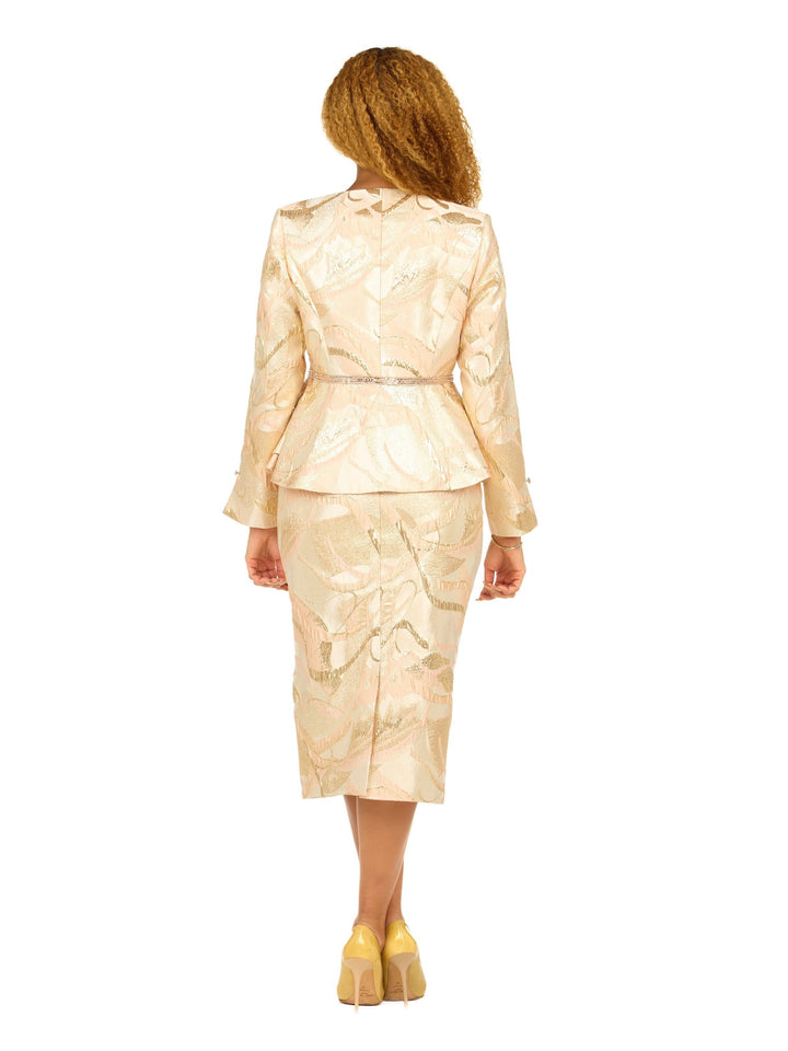 Metallic Brocade 3pc Skirt Suit with Peplum Jkt