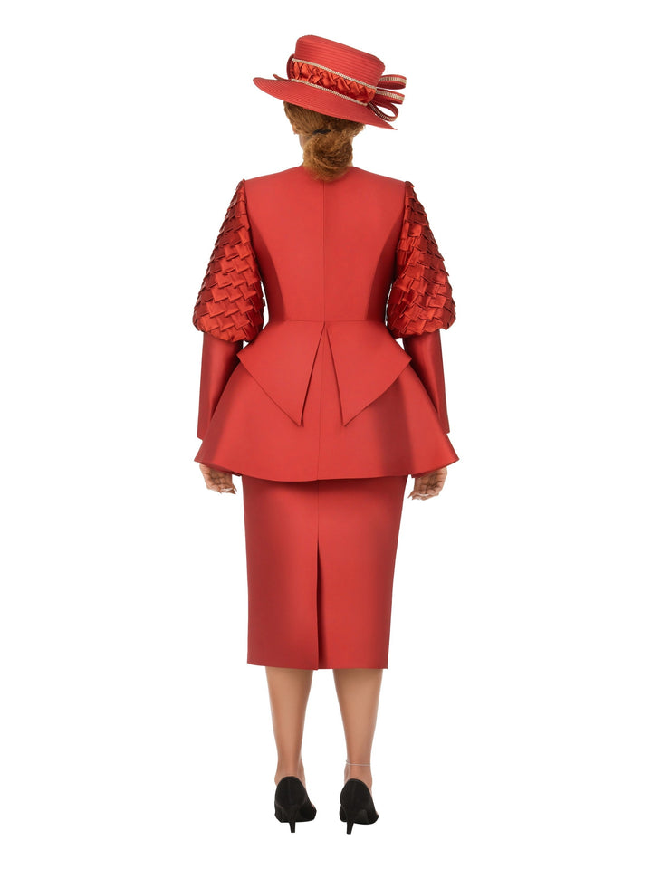 3pc Skirt Suit w/ Puff Sleeves&Sculpted Peplum Jkt