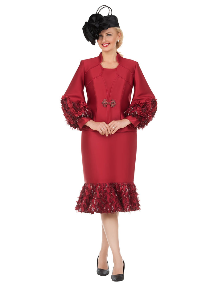 Silky Twill Sequin-Fringe 3pc Skirt Suit-Plus