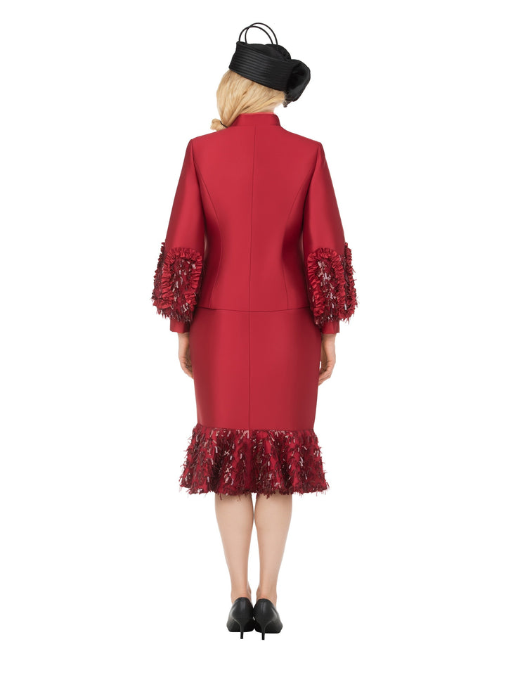 Silky Twill Sequin-Fringe 3pc Skirt Suit-Plus