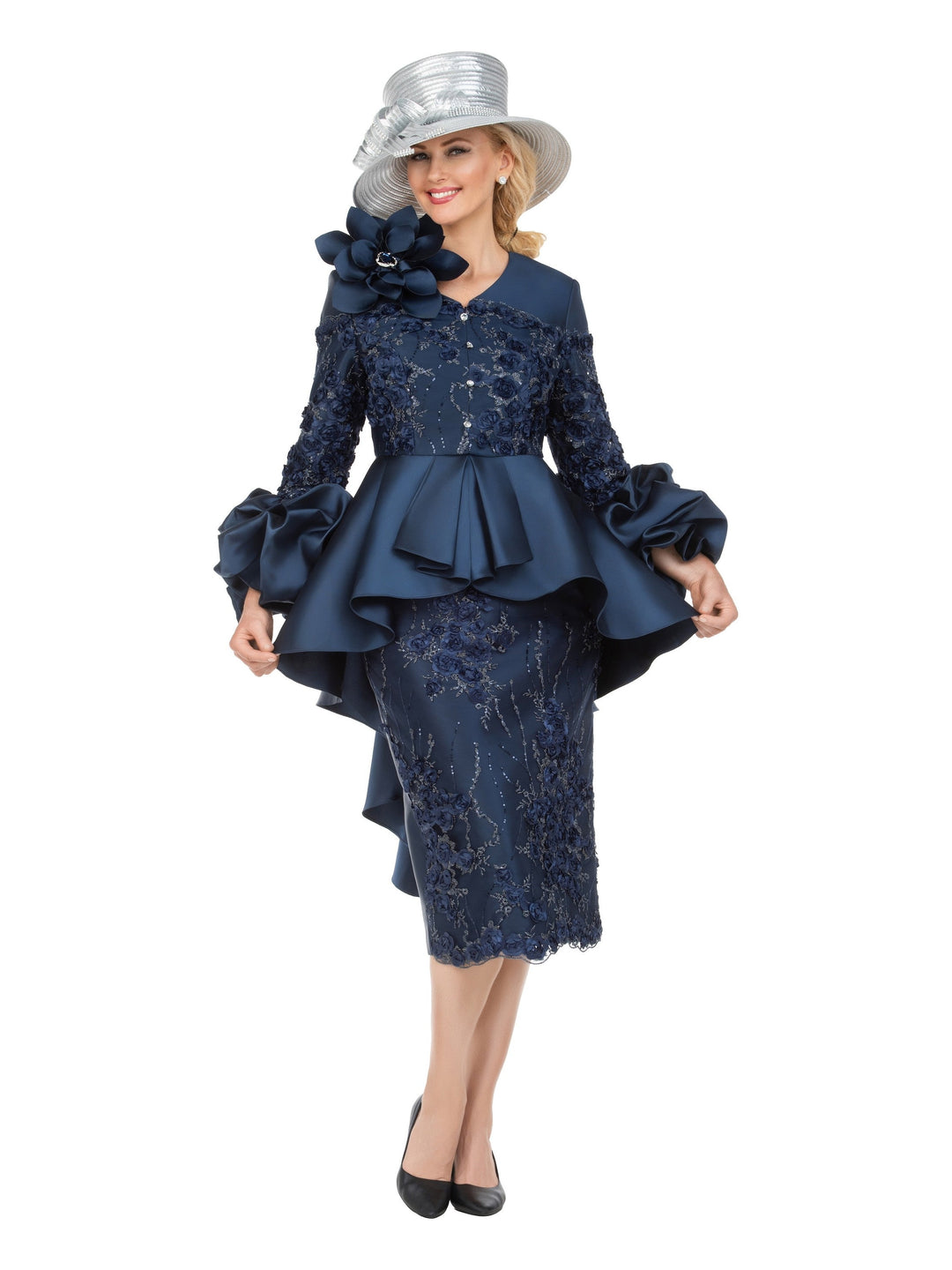 Sculpted Elegance Floral Lace 2pc Skirt Suit-Plus