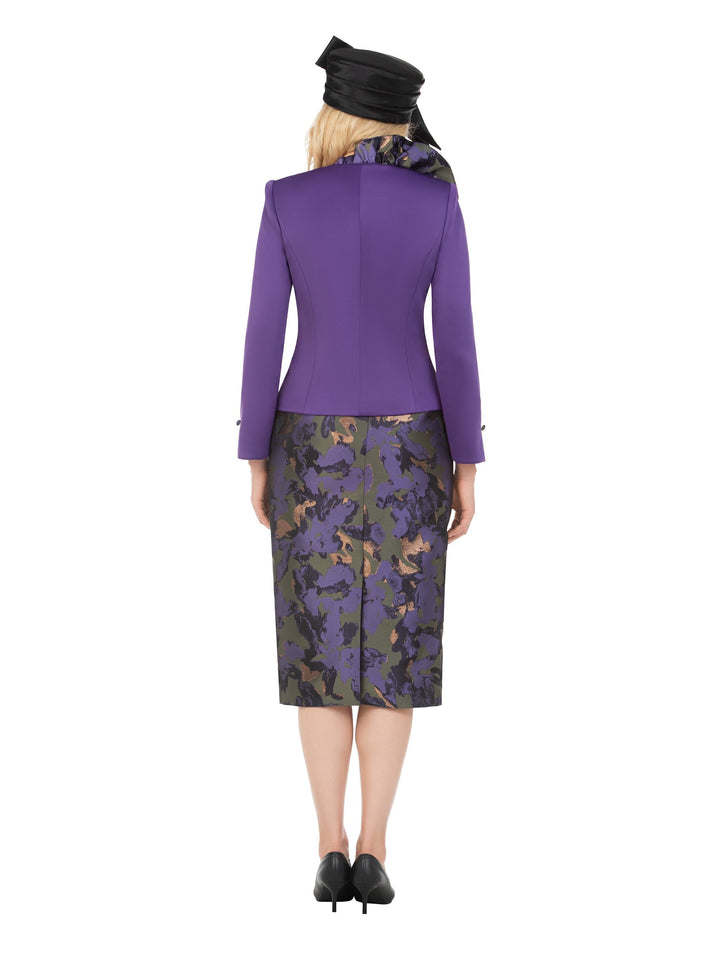 Purple Ruffle Jacket&Floral Brocade Skirt Suit