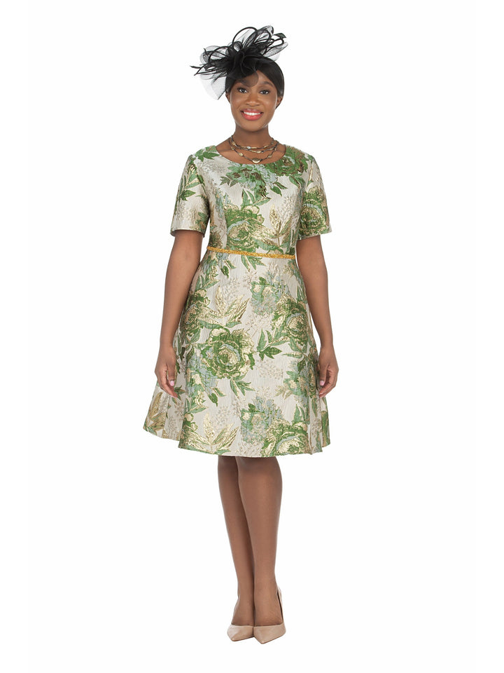 Short Slv Brocade A-line Dress