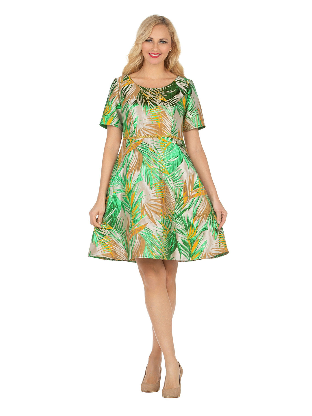 Short Slv Brocade A-line Dress - Plus