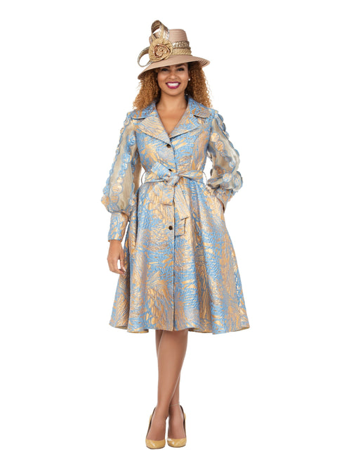 Metallic Brocade Organza Sleeve Belted Coat-Plus