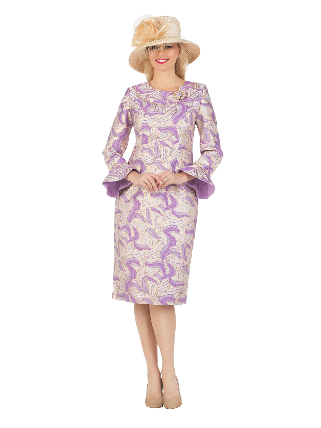 Bell LS Brocade Shift Dress-Plus