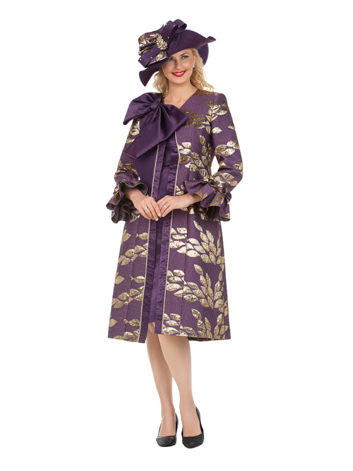 2pc Floral Brocade Long Jkt+Satin-look Dress Set