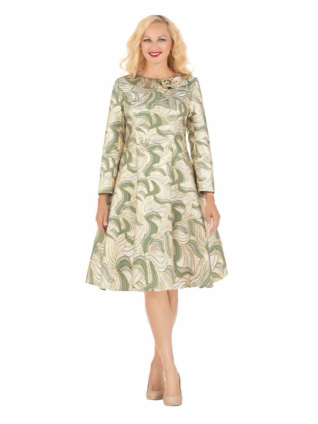 LS Brocade A-line Drs w/ Brooch