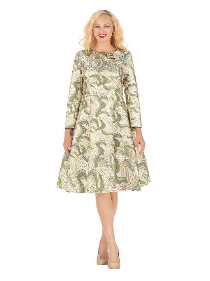 LS Brocade A-line Drs w/ Brooch