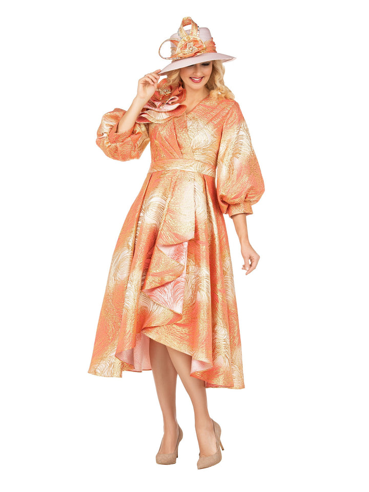 Metallic Brocade Dress with Cascade Ruffle-Plus