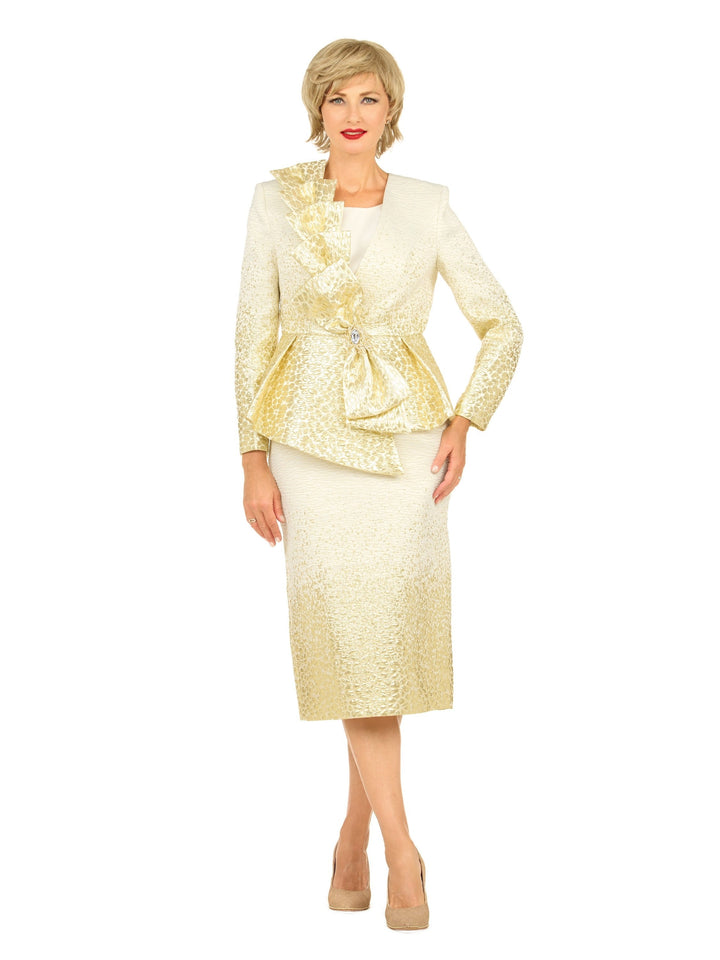 Metallic Brocade 3-Piece Peplum Skirt Suit
