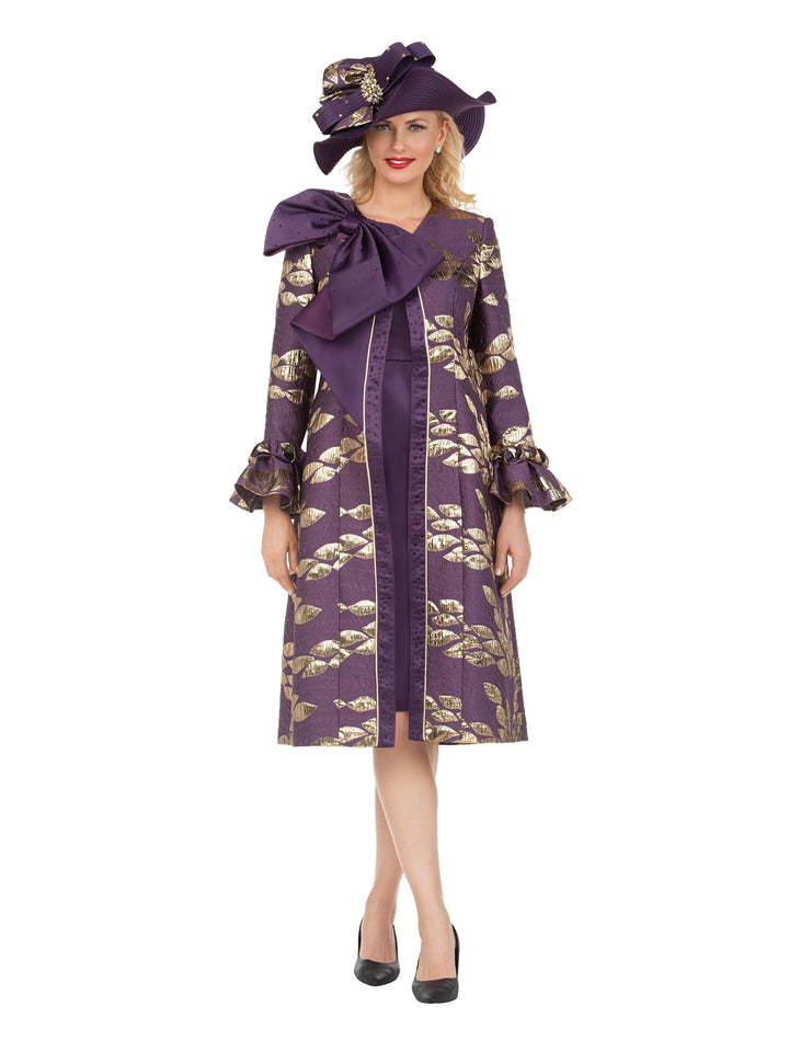 2pc Floral Brocade Coat+Satin-look Dress Set-Plus