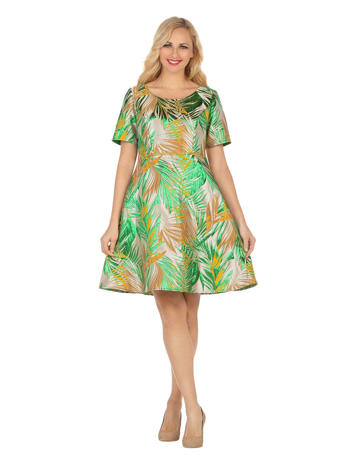 Short Slv Brocade A-line Dress
