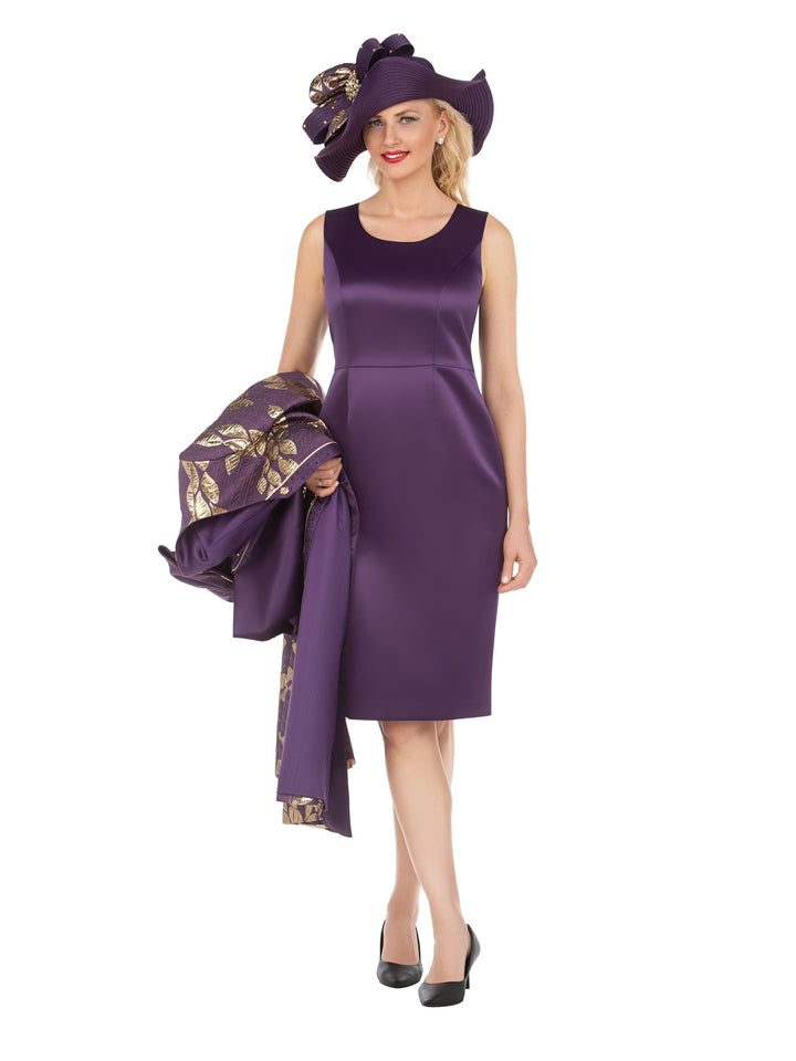 2pc Floral Brocade Long Jkt+Satin-look Dress Set