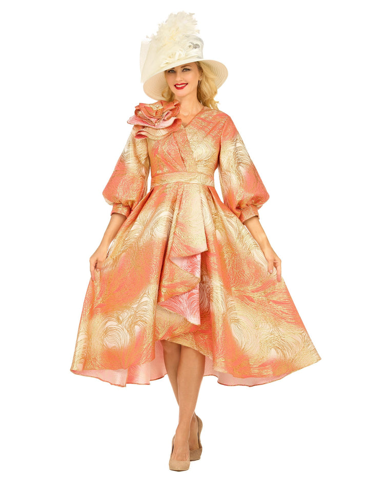 Metallic Brocade Dress with Cascade Ruffle-Plus