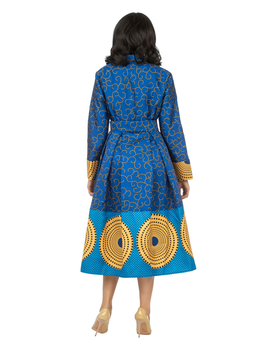 1pc Stand Collar A-line Print Dress w/ Belt-Plus